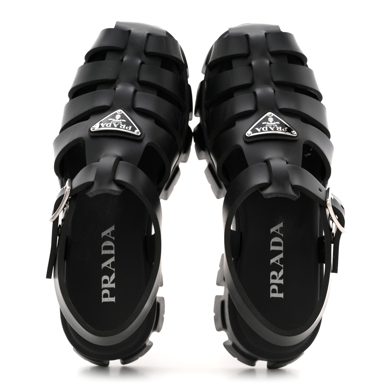 Prada Foam Rubber Triangle Logo Monolith 55mm Cage Sandals 39 Black 2 of 11