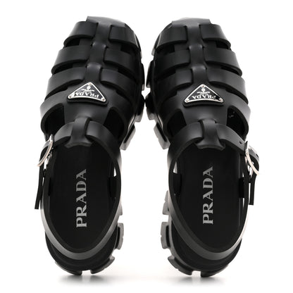 Prada Foam Rubber Triangle Logo Monolith 55mm Cage Sandals 39 Black 2 of 11