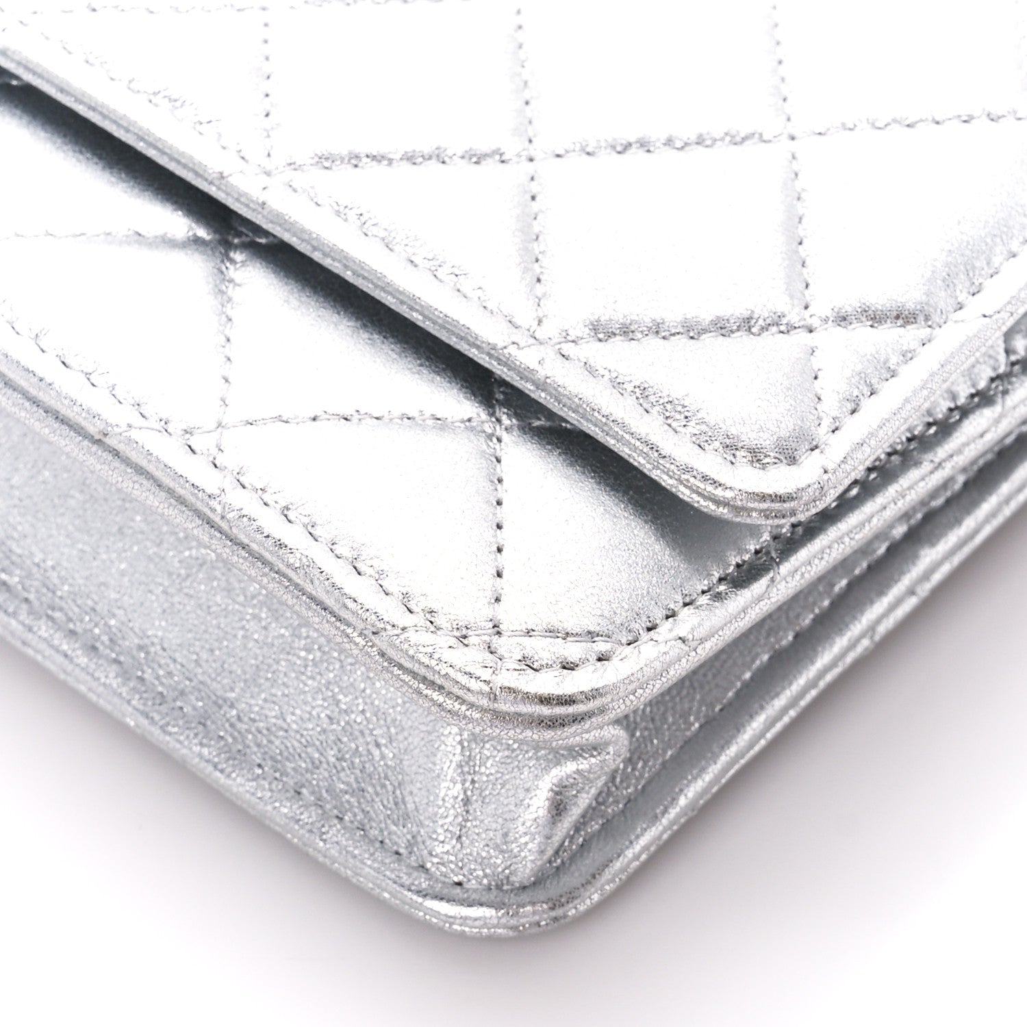 Chanel Metallic Lambskin Quilted Wallet On Chain WOC Silver 12 of 13