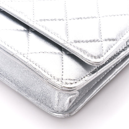 Chanel Metallic Lambskin Quilted Wallet On Chain WOC Silver 12 of 13