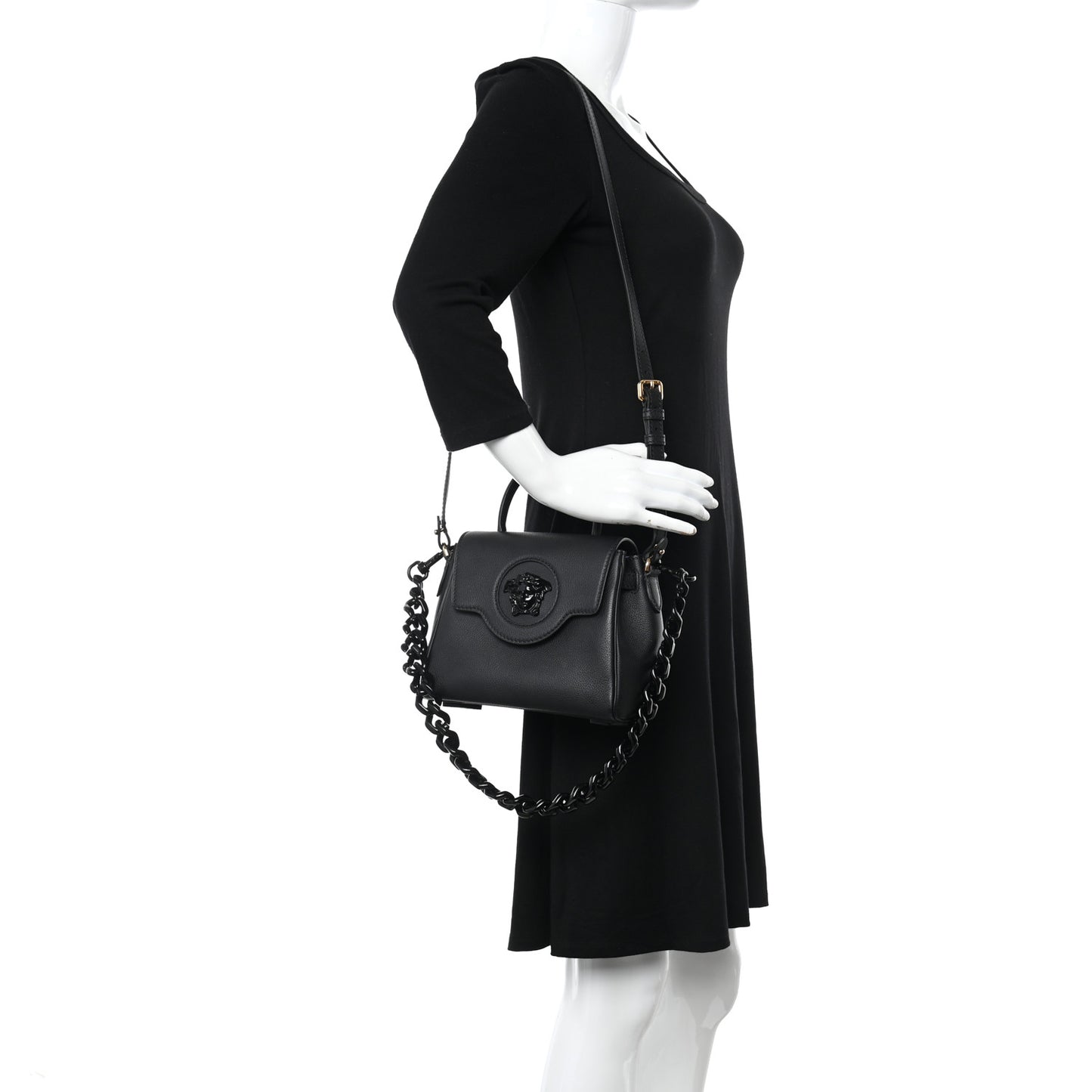 Grained Calfskin Small La Medusa Top Handle Bag Black Lilac