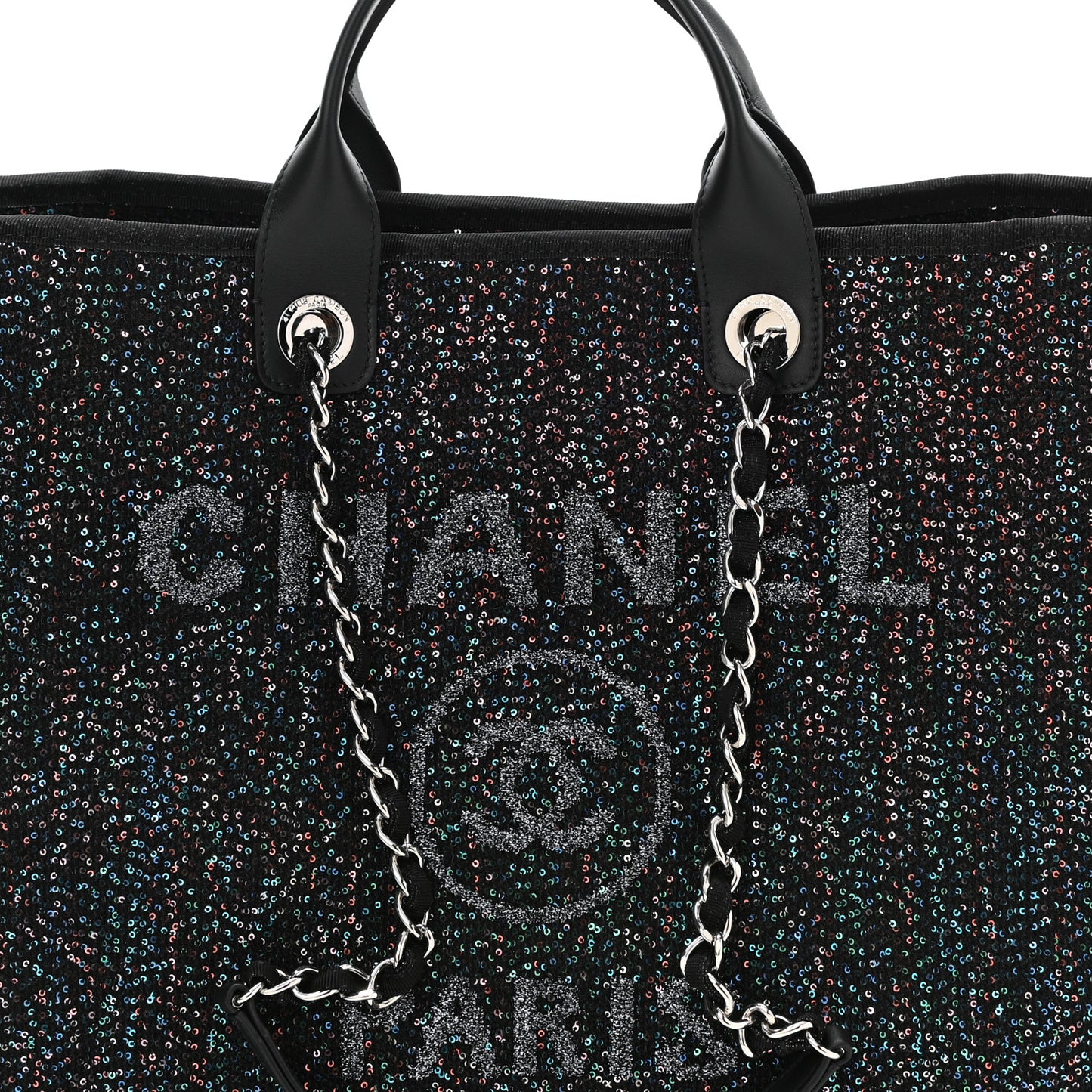 Viscose Sequins Medium Deauville Tote Black