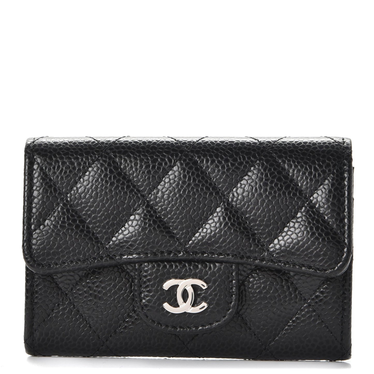 Caviar Quilted Flap Card Holder Black