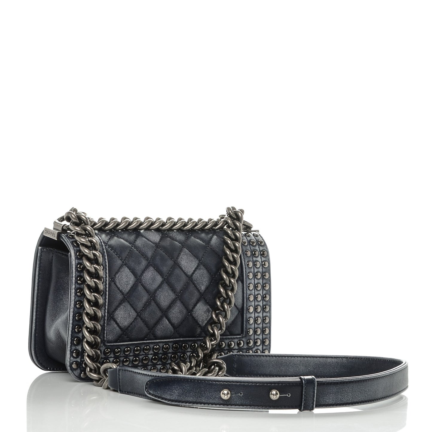 Faded Calfskin Quilted Small Studded Boy Flap Navy