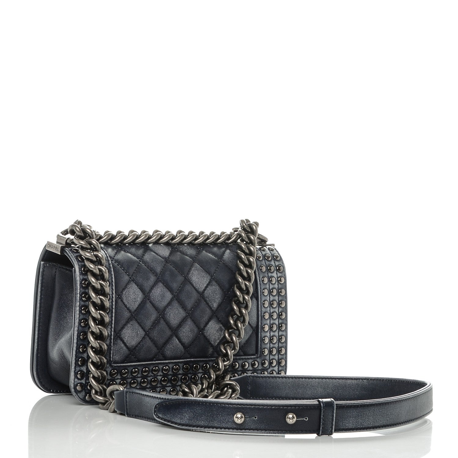 Chanel Faded Calfskin Quilted Small Studded Boy Flap Navy 3 of 7