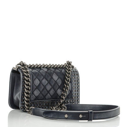 Chanel Faded Calfskin Quilted Small Studded Boy Flap Navy 3 of 7