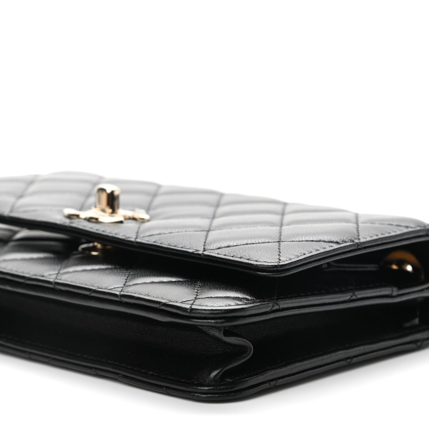 Lambskin Quilted Trendy CC Wallet On Chain WOC Black