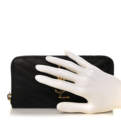 Saint Laurent Grain De Poudre Matelasse Chevron Monogram Zip Around Wallet Black 2 of 8