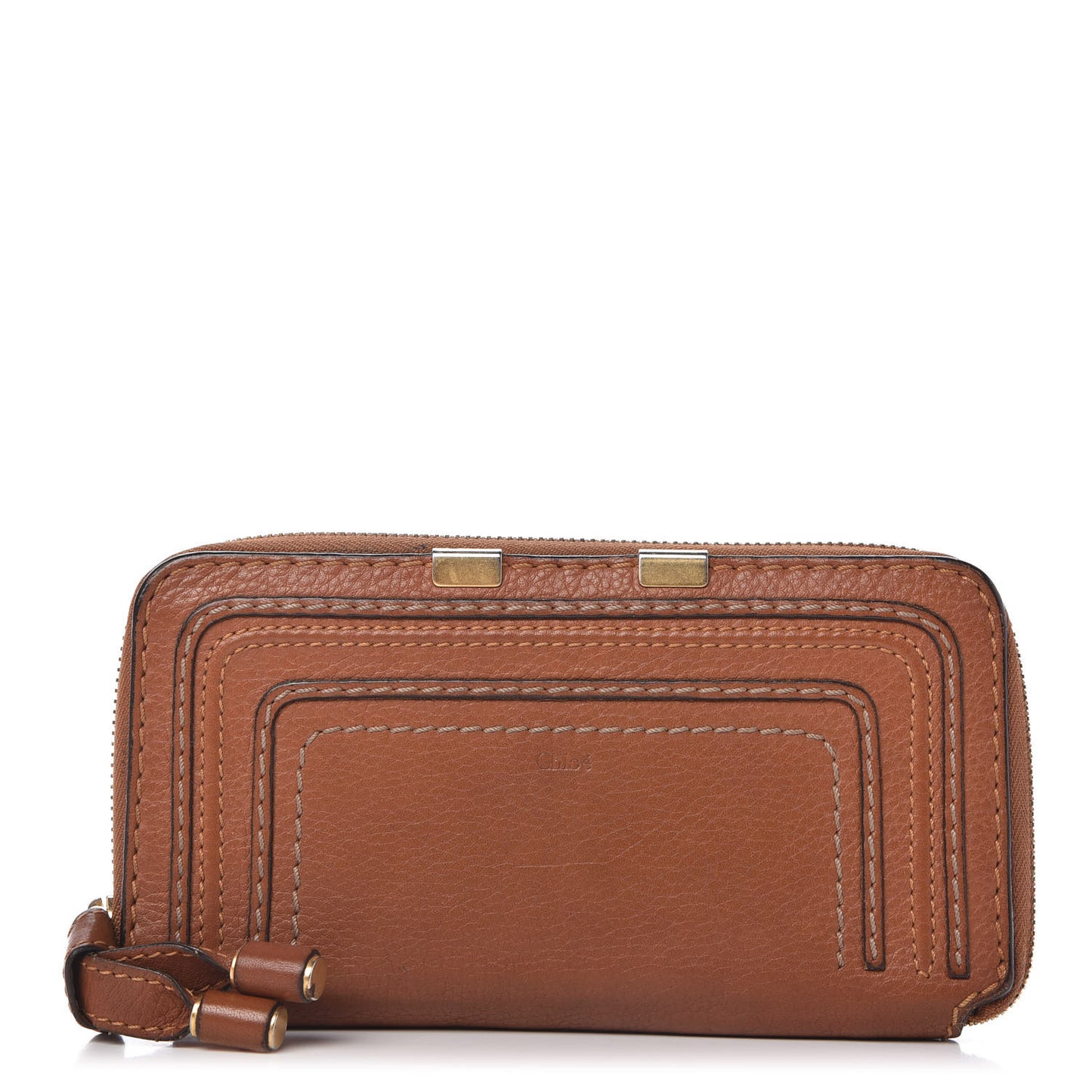 Grained Calfskin Marcie Long Zip Around Wallet Tan