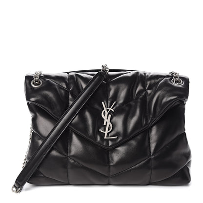 Saint Laurent Lambskin Quilted Medium Loulou Puffer Monogram Chain Satchel Black 1 of 11
