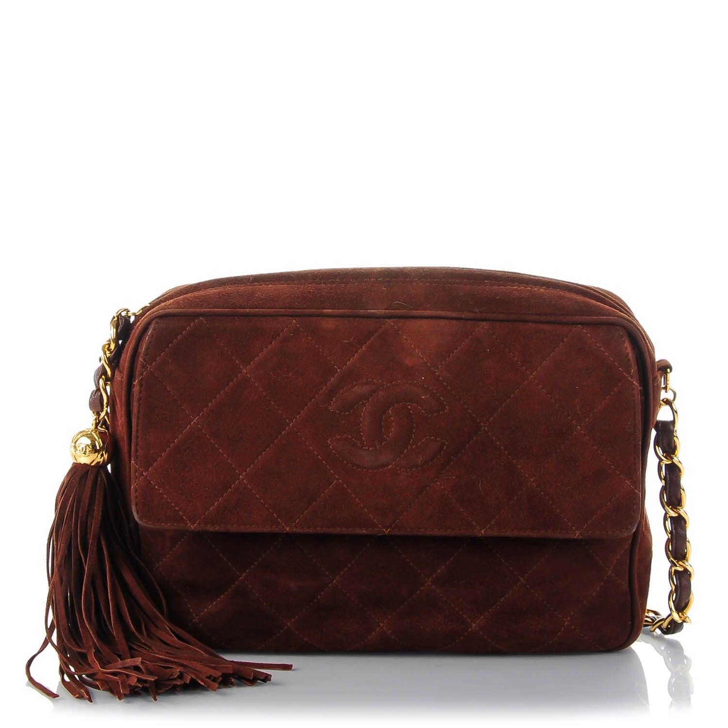 Chanel Suede Quilted CC Tassel Camera Case Brown 1 of 8