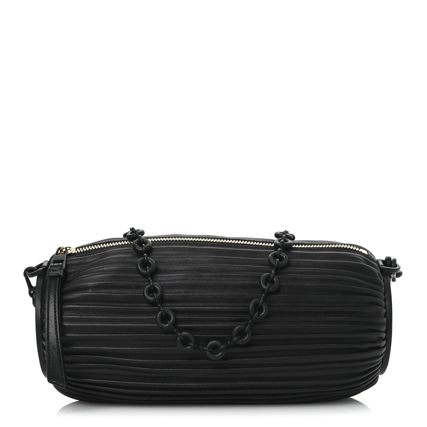 Lambskin Pleated Bracelet Pouch Chain Shoulder Bag Black