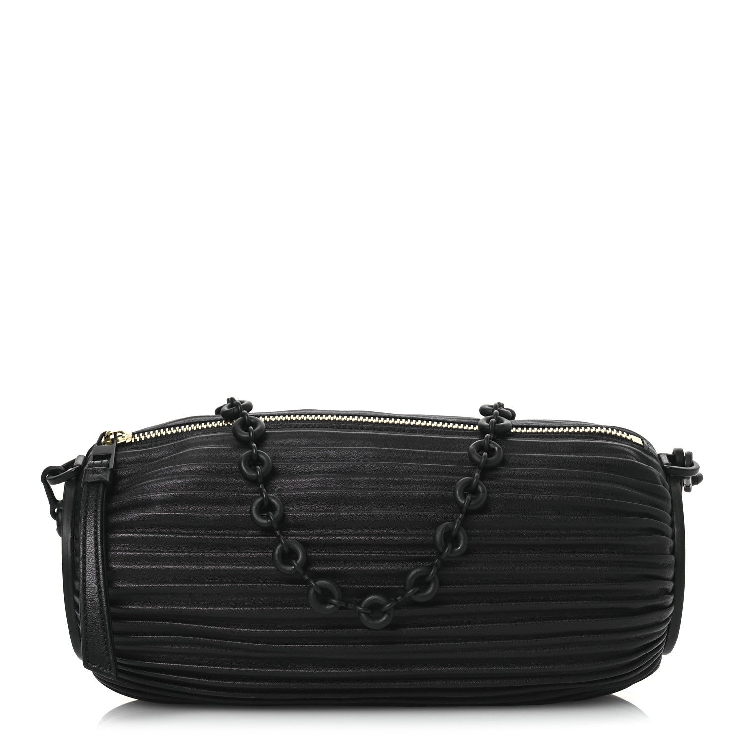 Loewe Lambskin Pleated Bracelet Pouch Chain Shoulder Bag Black 1 of 12