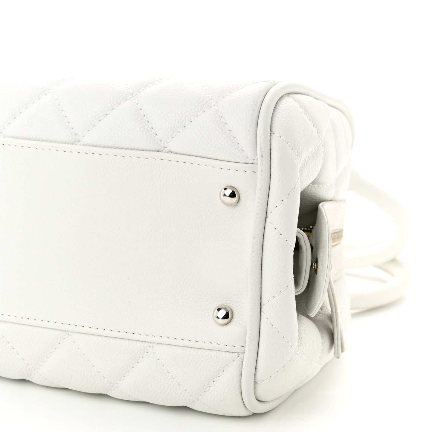 Caviar Quilted CC Timeless Bowler White