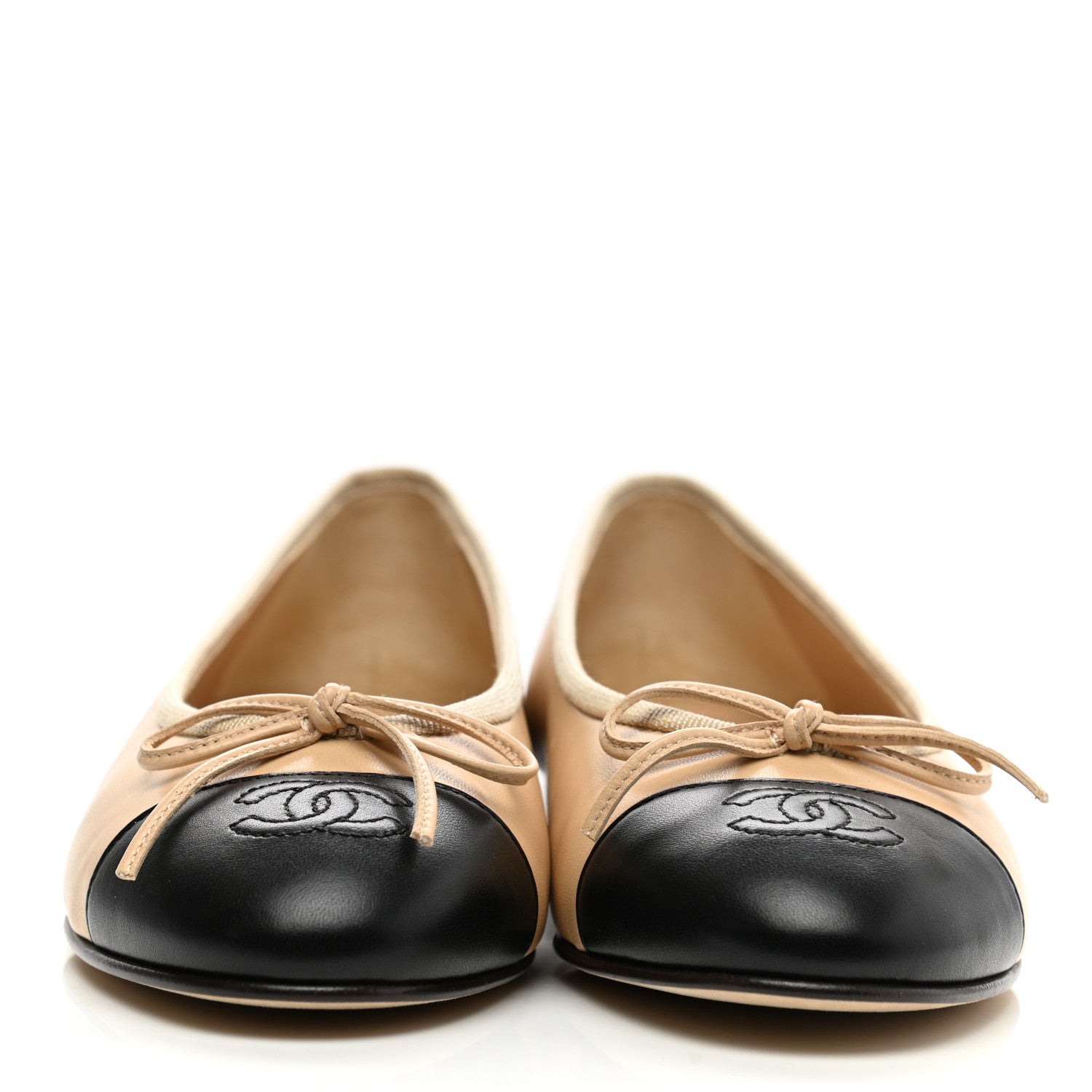 Chanel Lambskin Cap Toe Ballerina Flats 36.5 Beige Black 2 of 9