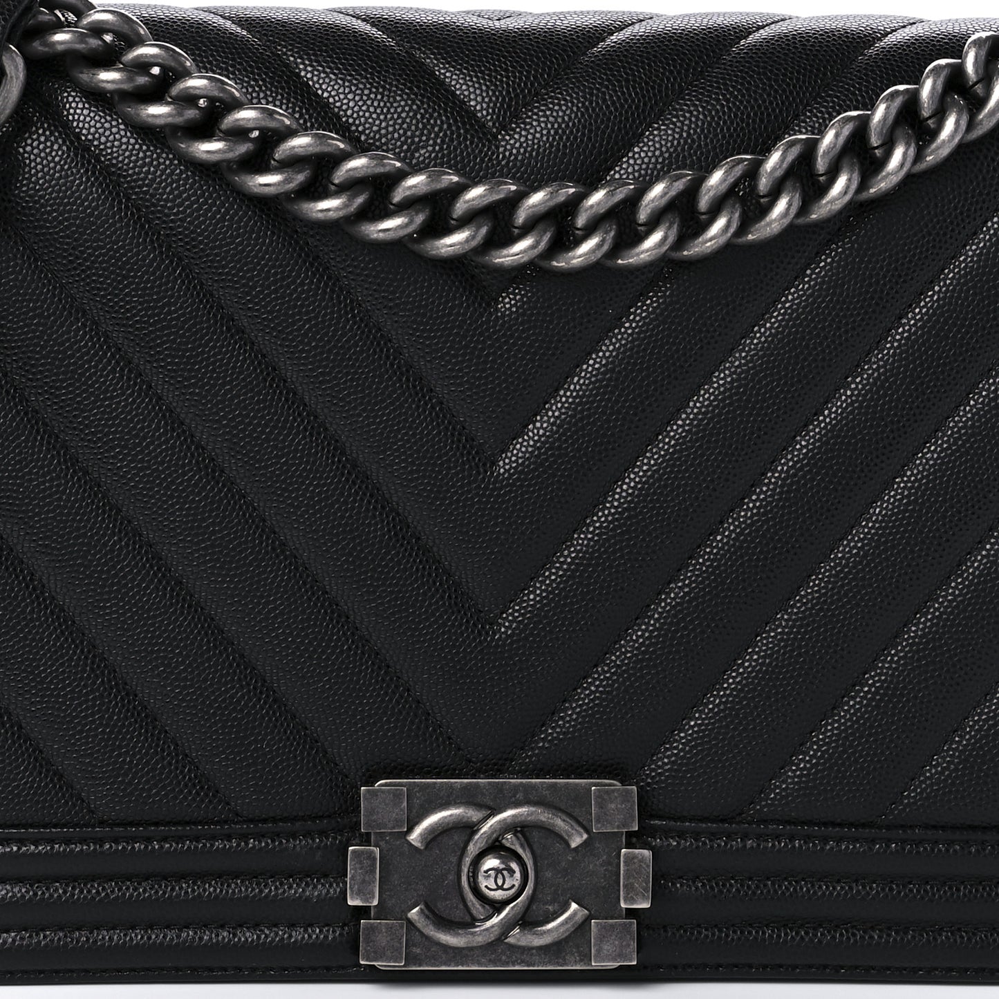 Caviar Chevron Quilted New Medium Boy Flap Black