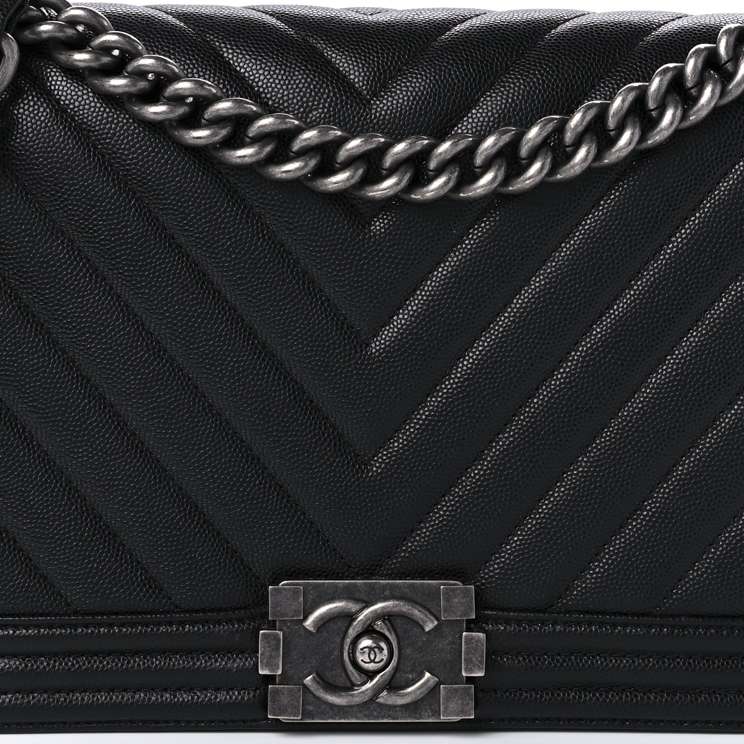 Chanel Caviar Chevron Quilted New Medium Boy Flap Black 8 of 9