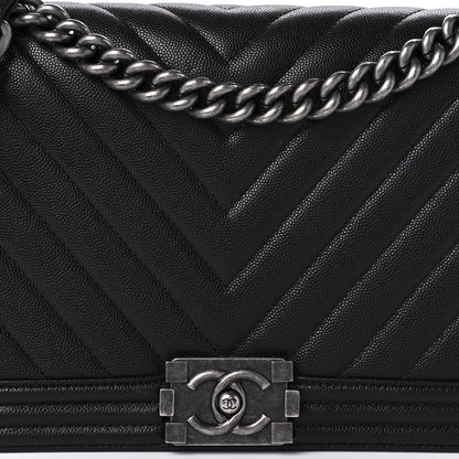 Chanel Caviar Chevron Quilted New Medium Boy Flap Black 8 of 9