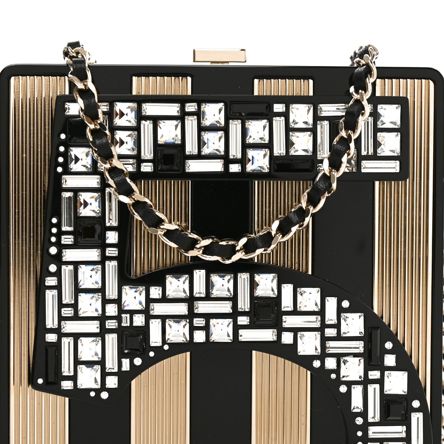 Chanel Plexiglass Strass Mosaic No 5 Minaudiere Clutch Black Gold 8 of 11