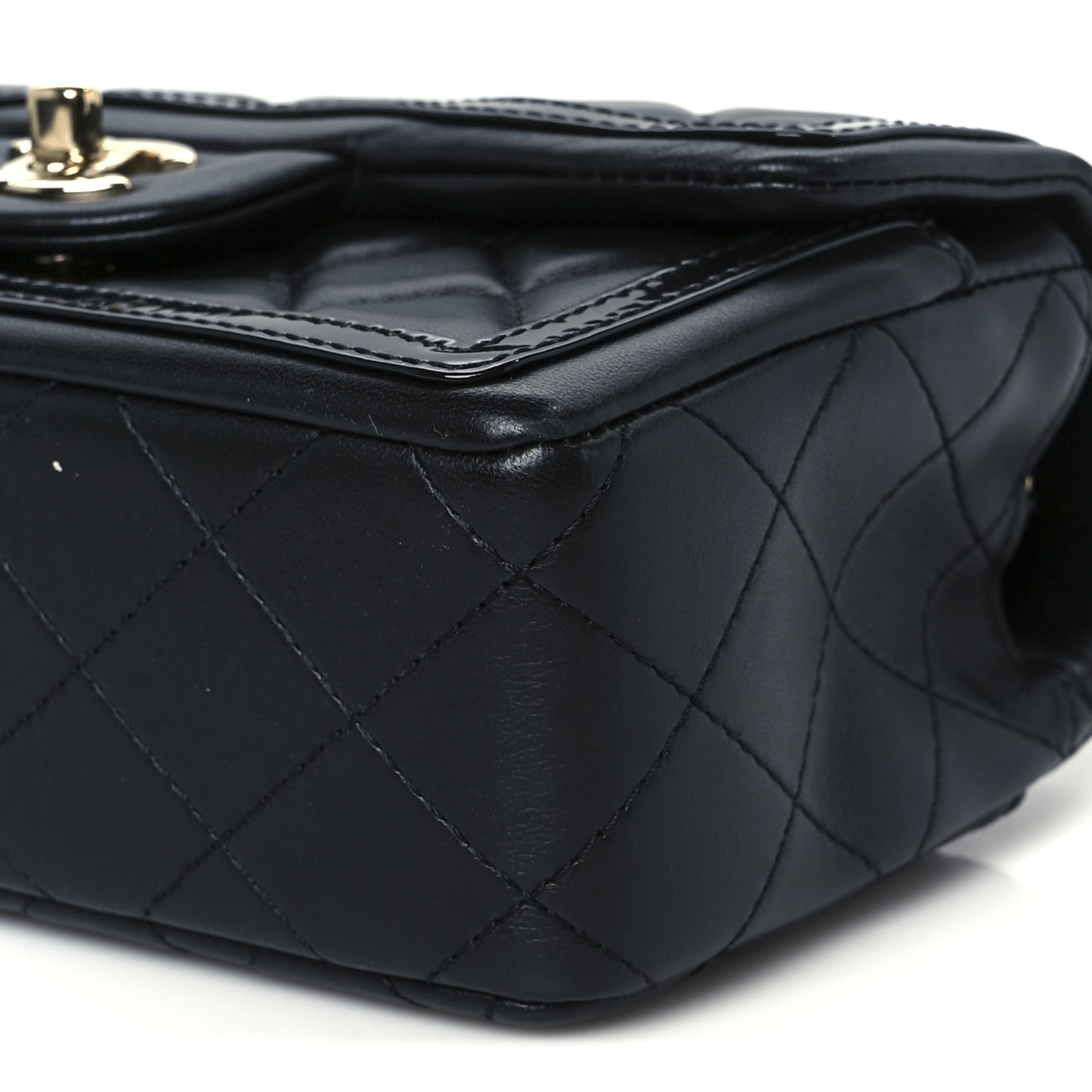 Shiny Lambskin Quilted Half Mini Flap Black