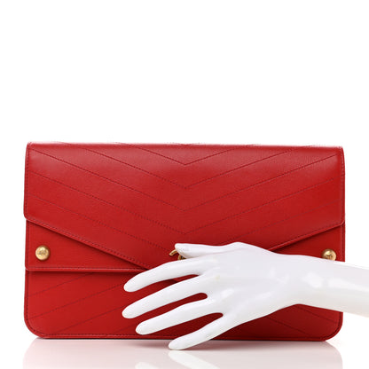 Chanel Calfskin Chevron Quilted Casual Trip Clutch Red 2 of 7