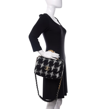 Chanel Tweed Quilted Medium 19 Flap Black White 3 of 12