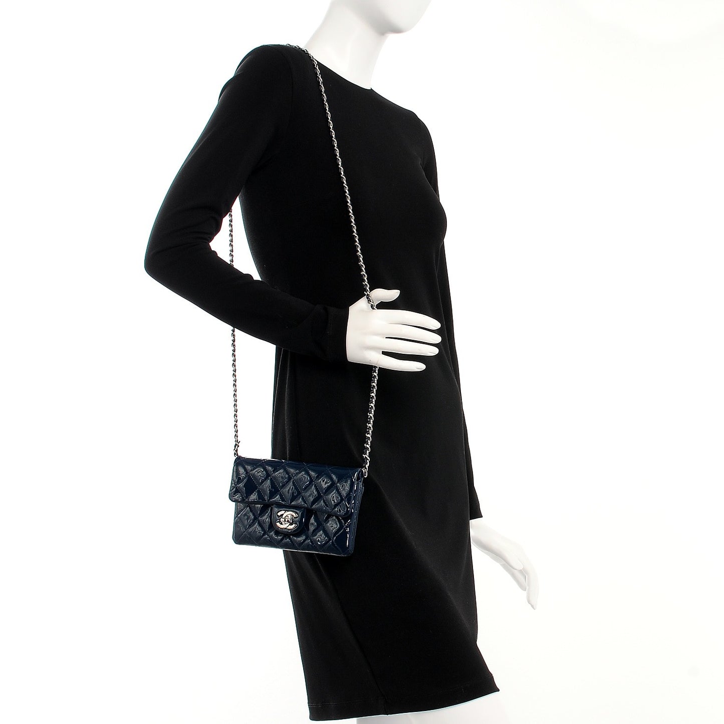 Patent Calfskin Mini Flap Crossbody Blue