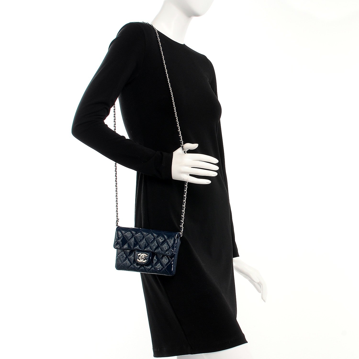 Chanel Patent Calfskin Mini Flap Crossbody Blue 2 of 7