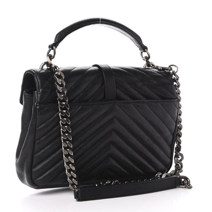 Saint Laurent Sheepskin Matelasse Chevron Monogram Medium College Bag Black 3 of 12