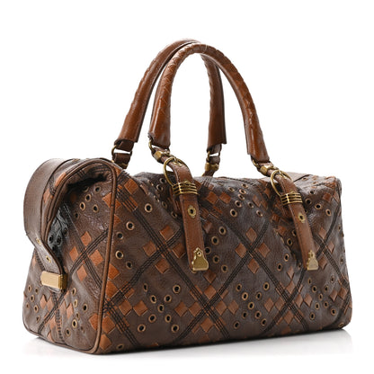 Bottega Veneta Goatskin Grommet Boston Handbag Brown 3 of 9