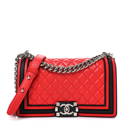 Chanel Lambskin Rubber Quilted Medium Two Tone Boy Flap Red Black 1 of 11