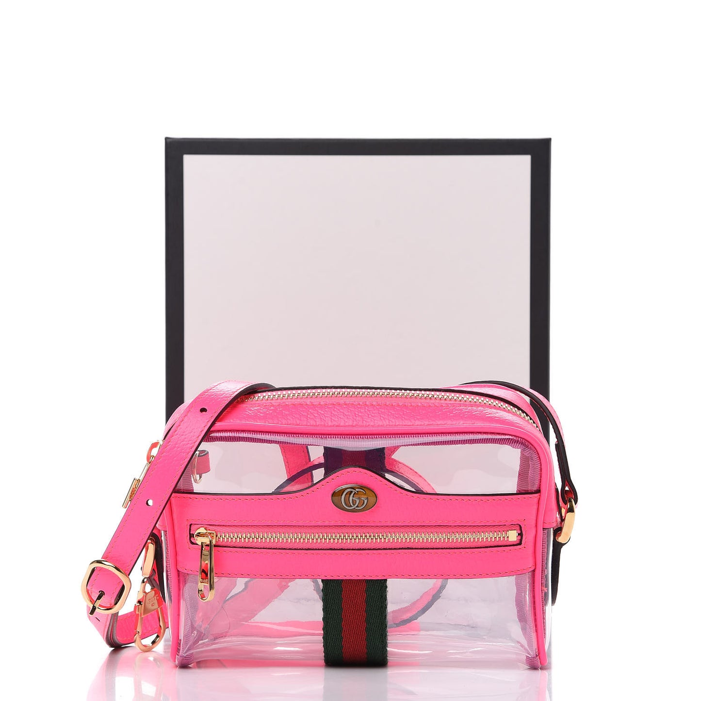 Vinyl Web Mini Ophidia Transparent Shoulder Bag Fluorescent Fuchsia