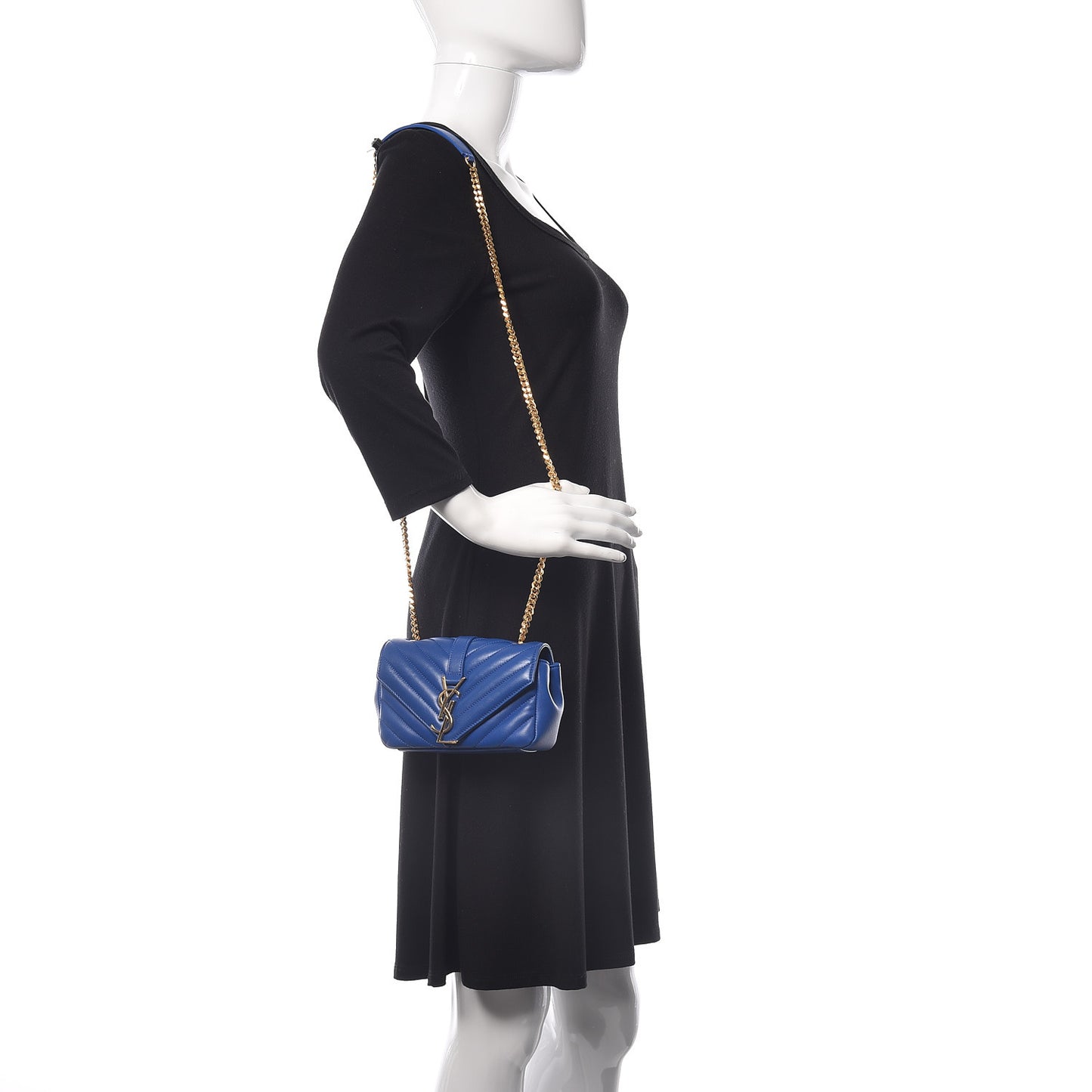 Sheepskin Matelasse Chevron Monogram Classic Baby Chain Bag Blue Majorelle