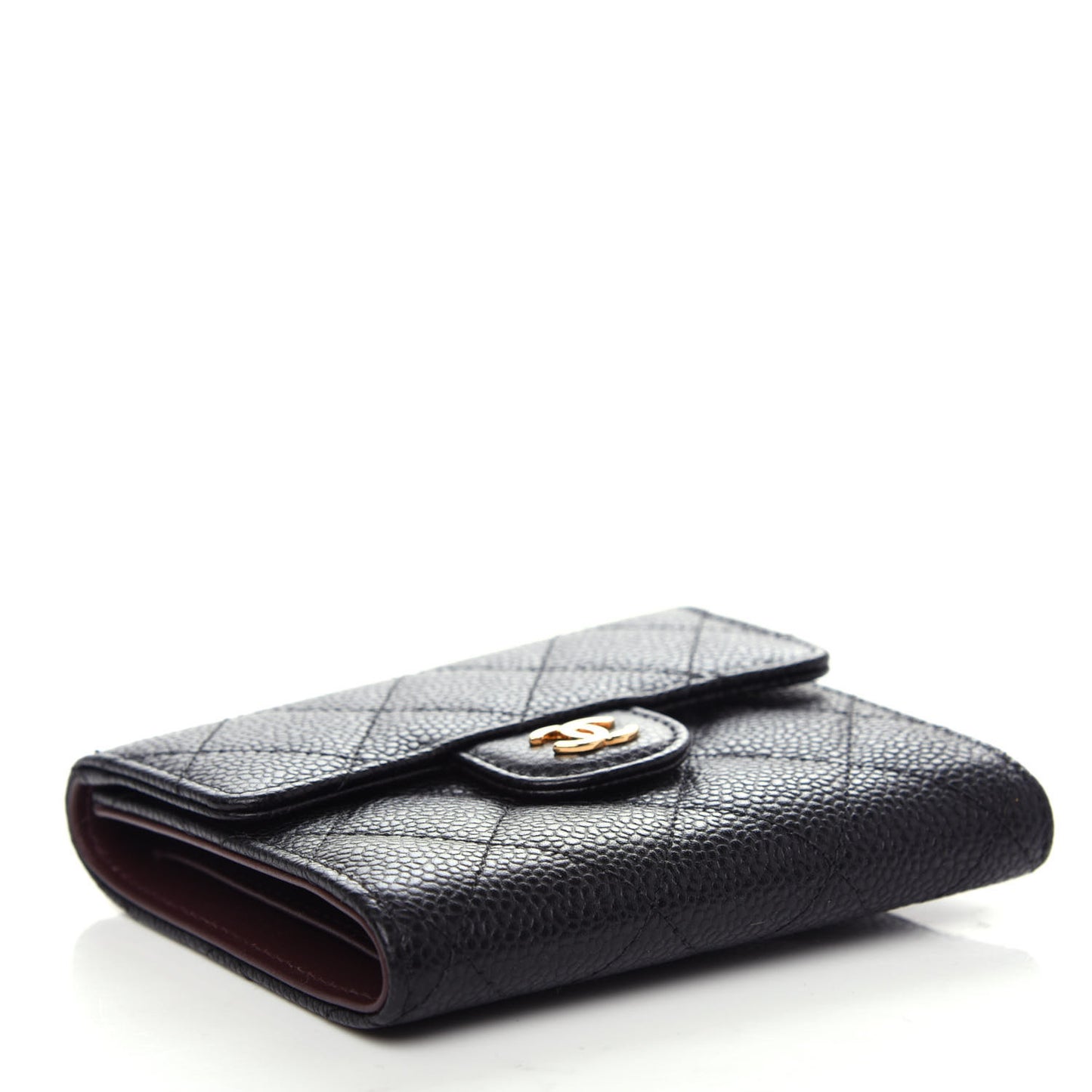 Caviar Quilted Compact Flap Wallet Black