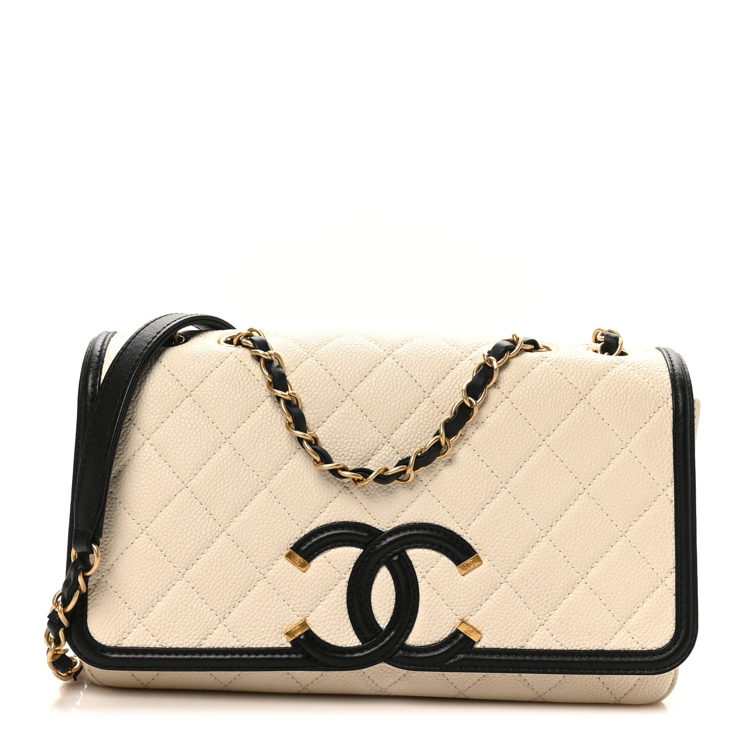 Chanel Caviar Quilted Medium CC Filigree Flap Light Beige Black 1 of 10