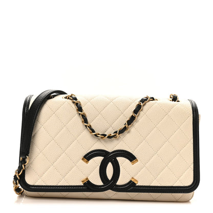 Chanel Caviar Quilted Medium CC Filigree Flap Light Beige Black 1 of 10