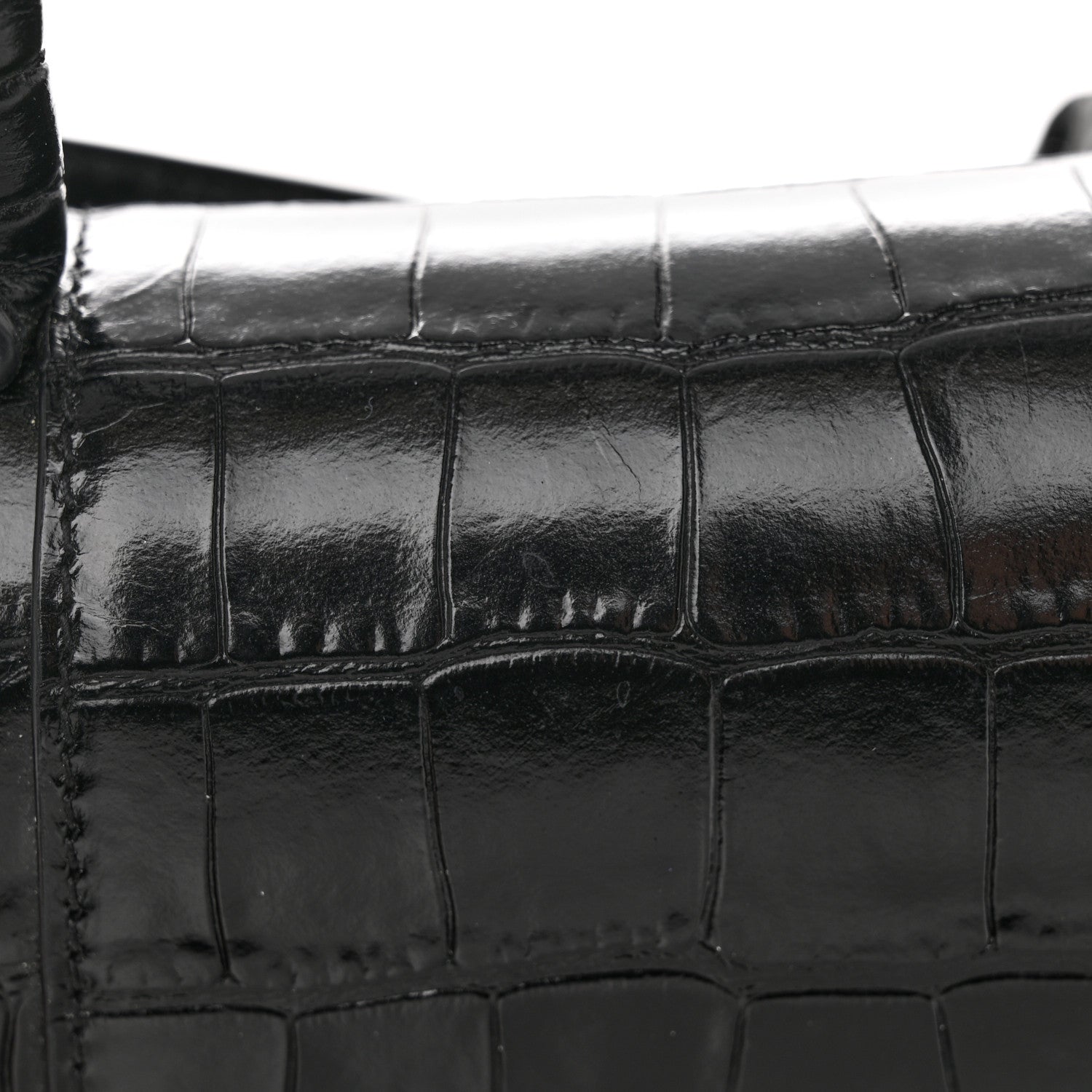 Balenciaga Shiny Calfskin Monochrome Crocodile Embossed Hourglass Top Handle Bag XS Black 15 of 17