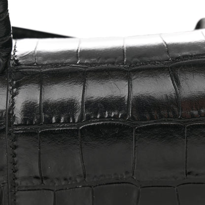 Balenciaga Shiny Calfskin Monochrome Crocodile Embossed Hourglass Top Handle Bag XS Black 15 of 17