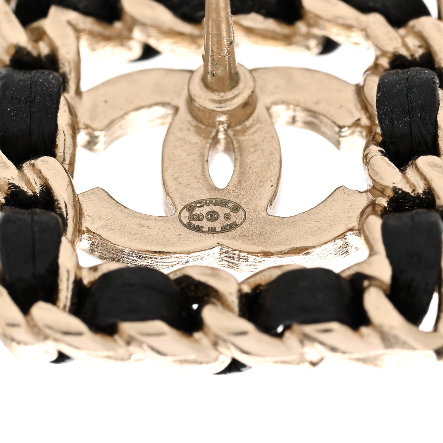Crystal Lambskin Chain Sergeant Chanel Stud Earrings Black Gold
