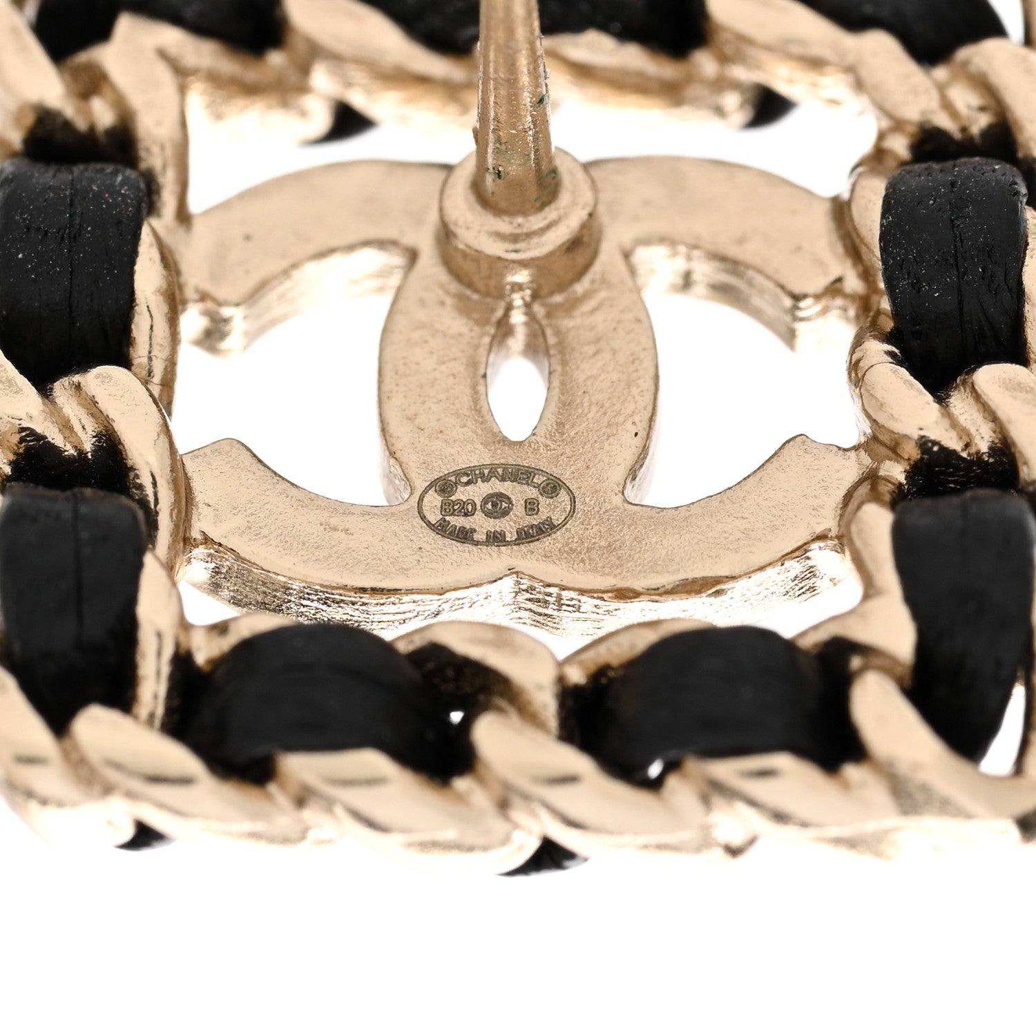 Chanel Crystal Lambskin Chain Sergeant Chanel Stud Earrings Black Gold 4 of 4