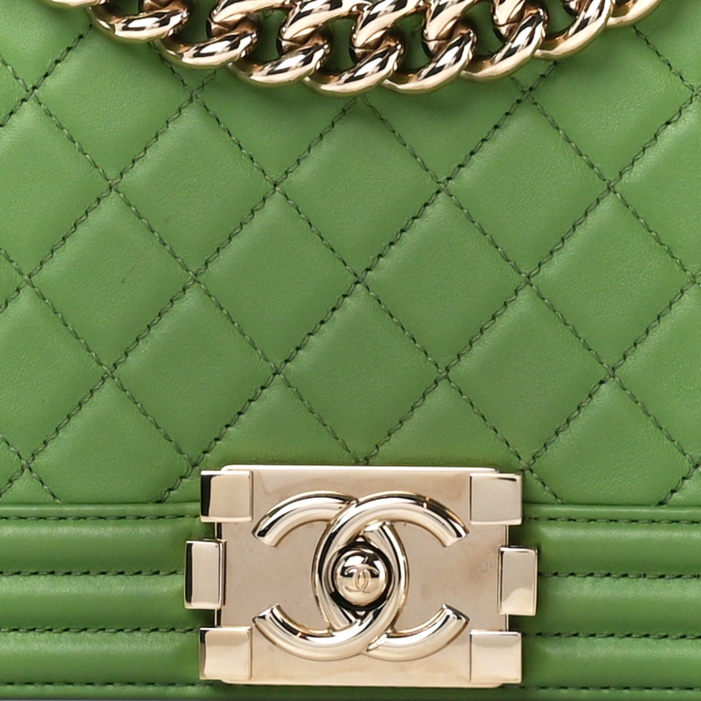 Lambskin Quilted Medium Boy Flap Green