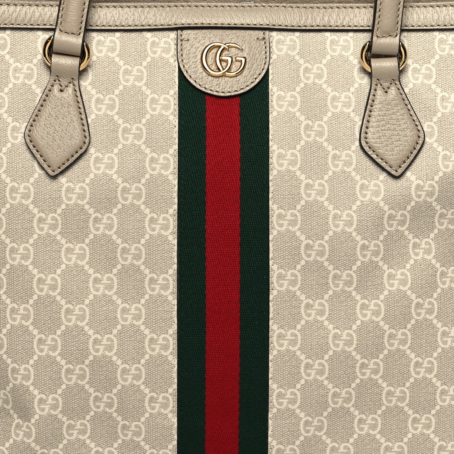 Gucci GG Supreme Monogram Textured Dollar Calfskin Web Medium Ophidia Shopping Tote Beige Mystic White Oatmeal 8 of 10