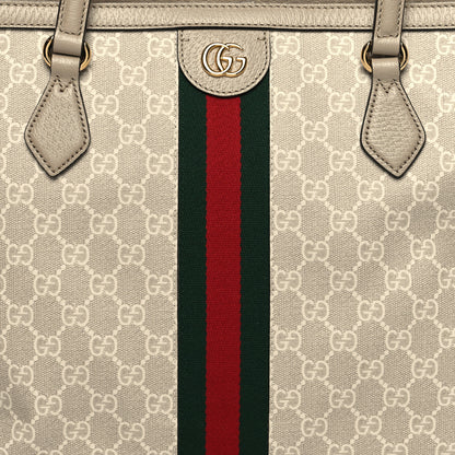 Gucci GG Supreme Monogram Textured Dollar Calfskin Web Medium Ophidia Shopping Tote Beige Mystic White Oatmeal 8 of 10