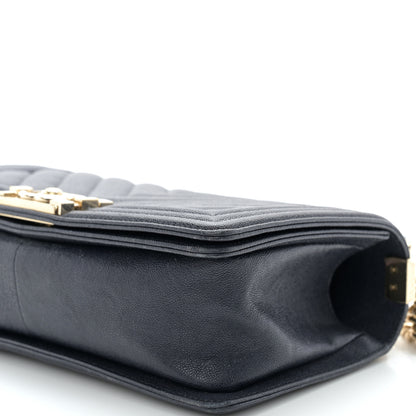 Chanel Caviar Chevron Quilted Medium Boy Flap Dark Navy Blue 10 of 10