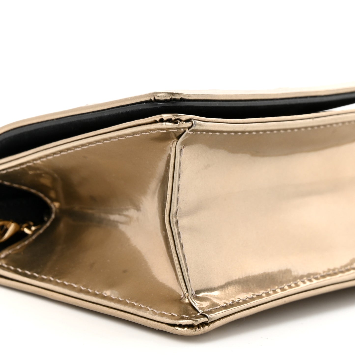 Metallic Patent Micro-Cannage Baby Diorama Flap Bag Gold