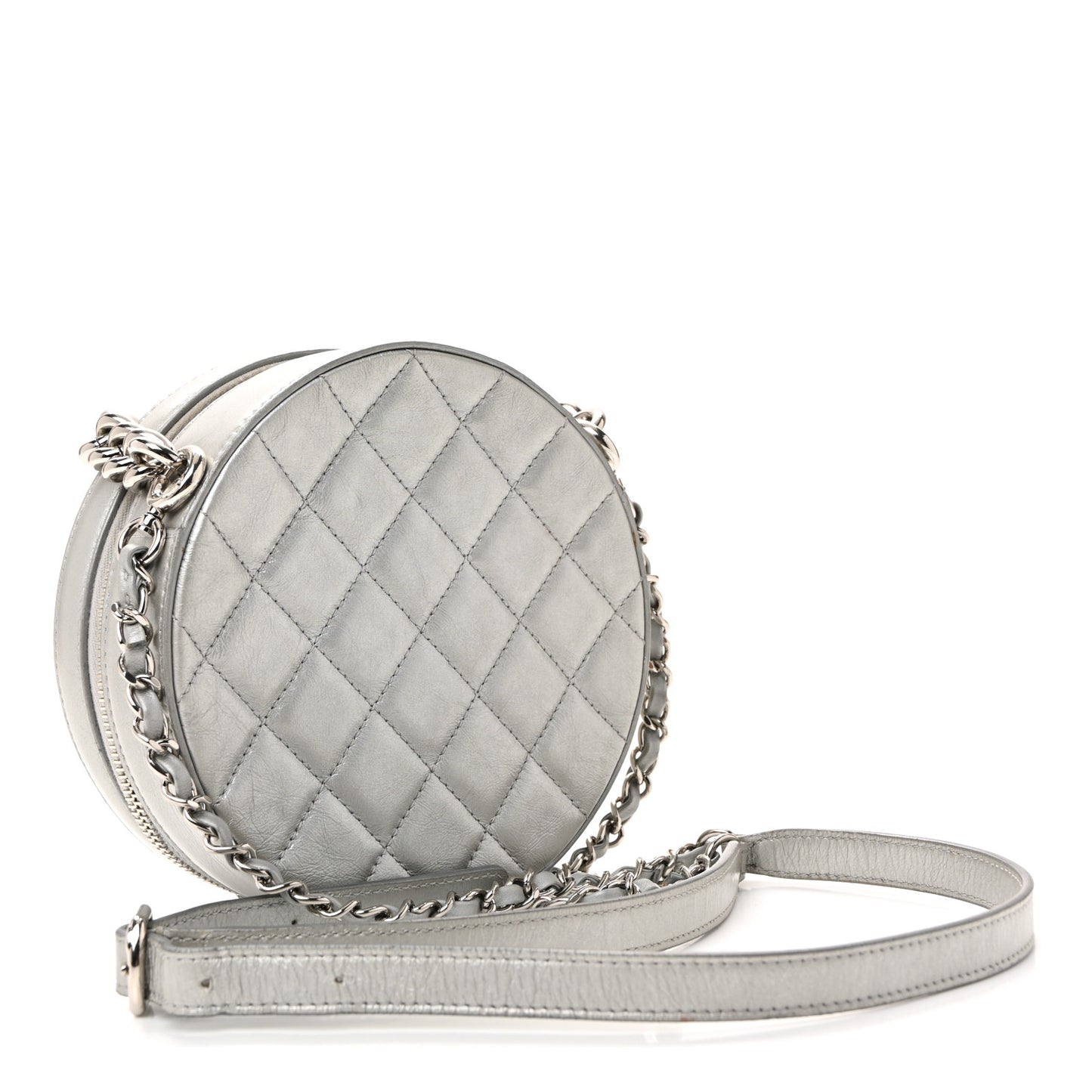 Metallic Glazed Calfskin Round As Earth Evening Bag Silver