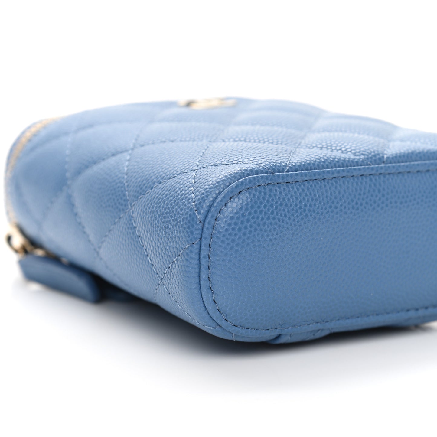 Caviar Quilted Small Vertical Coco Beauty Vanity Case With Chain Blue
