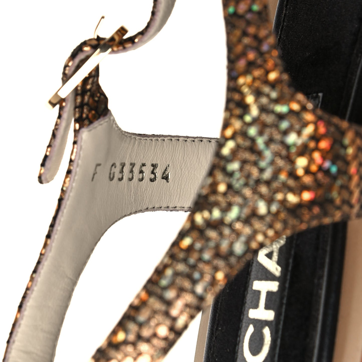 Fantasy Goatskin Suede CC Chain Thong Sandals 38.5 Gold Black