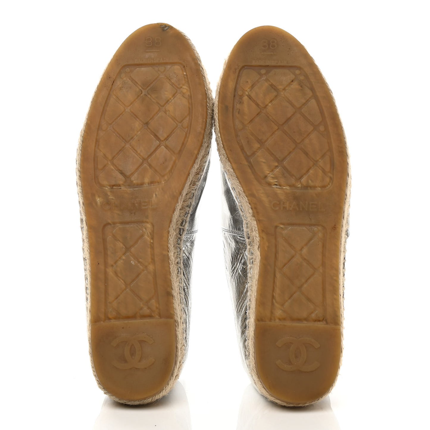 Laminated Goatskin CC Espadrilles 38 Silver