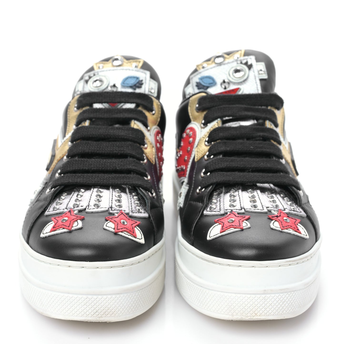 Calfskin Patchwork Robot Queen Sneakers 36 Black